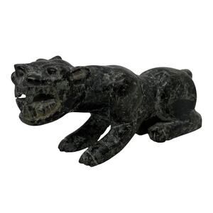 Vintage Chinese Green Black Carved Soapstone Tiger 5.25” Figurine Collectible
